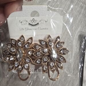 Be Glamorous Cosmetics Rose Gold Crystal Floral Clip-On Earrings